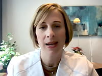 Tracy E. Madsen, MD, PhD talking on a video call from her office