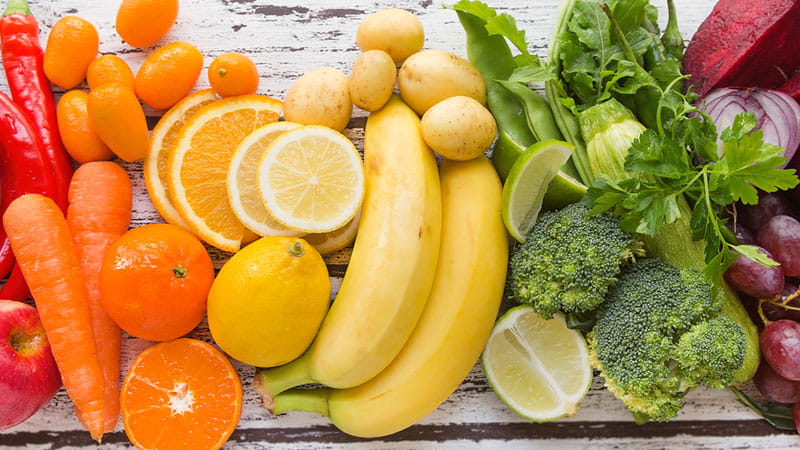 Multi-colored fresh fruits and vegetables Multi-colored fresh fruits and vegetables