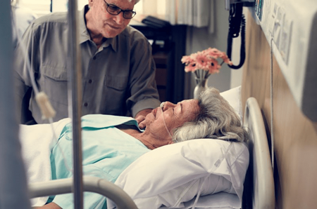 elderly patient in a hospital room