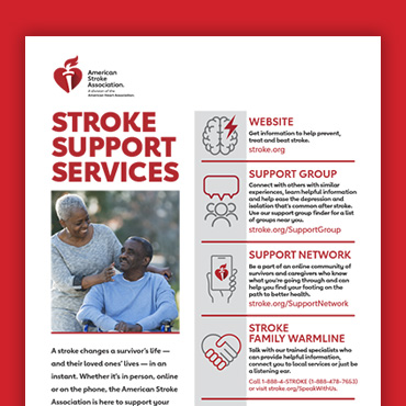 A document showing various support services offered by the American Stroke Association A document showing various support services offered by the American Stroke Association