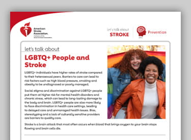 front side of the Let's Talk About LGBTQ+ People and Stroke resource front side of the Let's Talk About LGBTQ+ People and Stroke resource