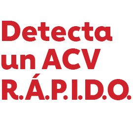 las palabras “Detecta un ataque o derrame cerebral con el método R.Á.P.I.D.O.” en letras rojas en negrita las palabras “Detecta un ataque o derrame cerebral con el método R.Á.P.I.D.O.” en letras rojas en negrita