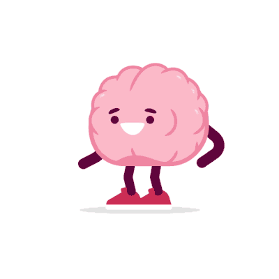 A digital illustration of a pink brain character on a white background animated to thrust one arm up as a sign of success A digital illustration of a pink brain character on a white background animated to thrust one arm up as a sign of success