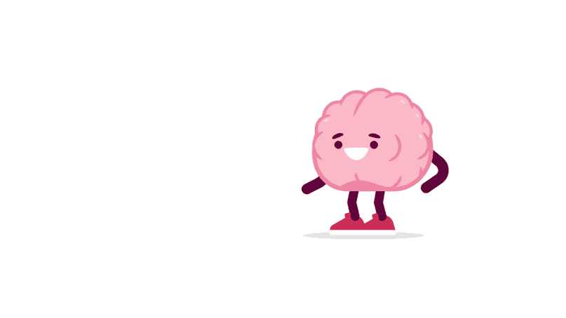 An animated digital illustration of a pink brain character tapping its foot on a white background An animated digital illustration of a pink brain character tapping its foot on a white background