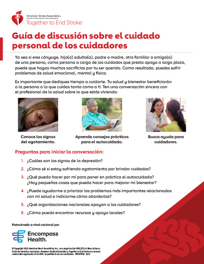 imagen del pdf de la Guía de discusión sobre cuidado personal para cuidadores de la American Stroke Association